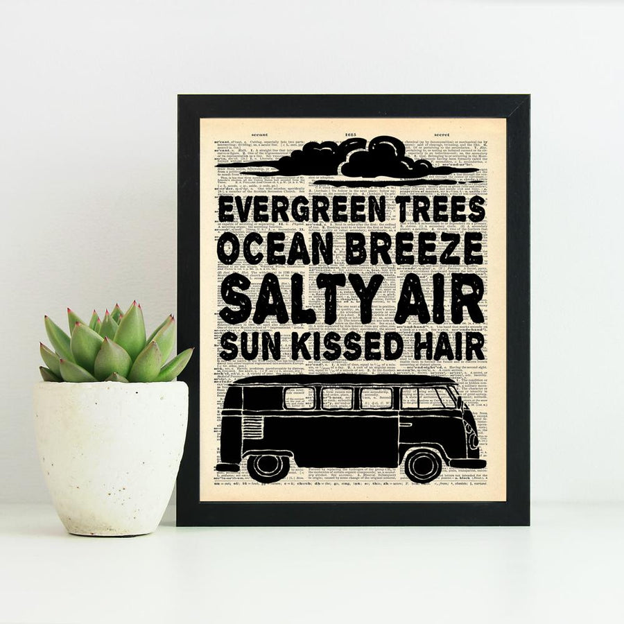 Evergreen Trees Art Print On Recycled Vintage Dictionary Page.