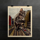 Catzilla Art Print On Vintage Dictionary Page