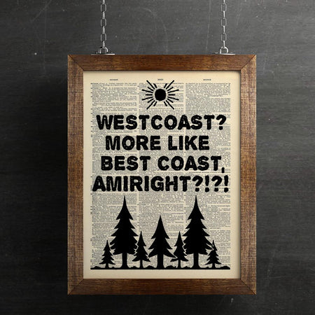Westcoast Is The Best Coast Art Print On Vintage Dictionary Page