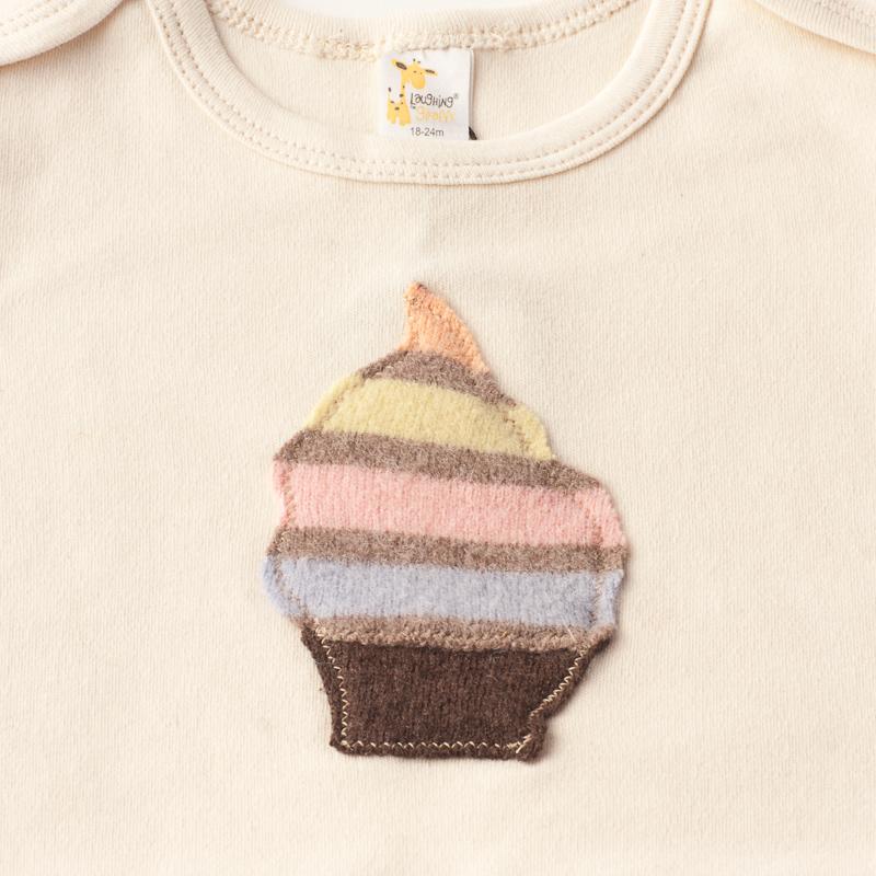 Short Sleeve Onesie with Cupcake Appliqué