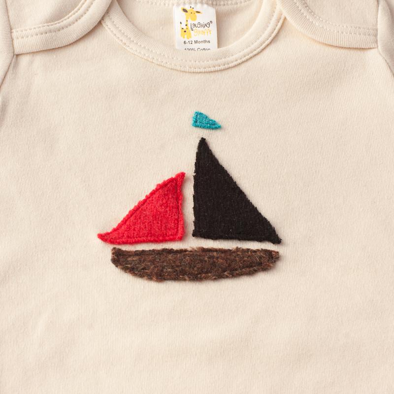 Short Sleeve Onesie with Sailboat Appliqué
