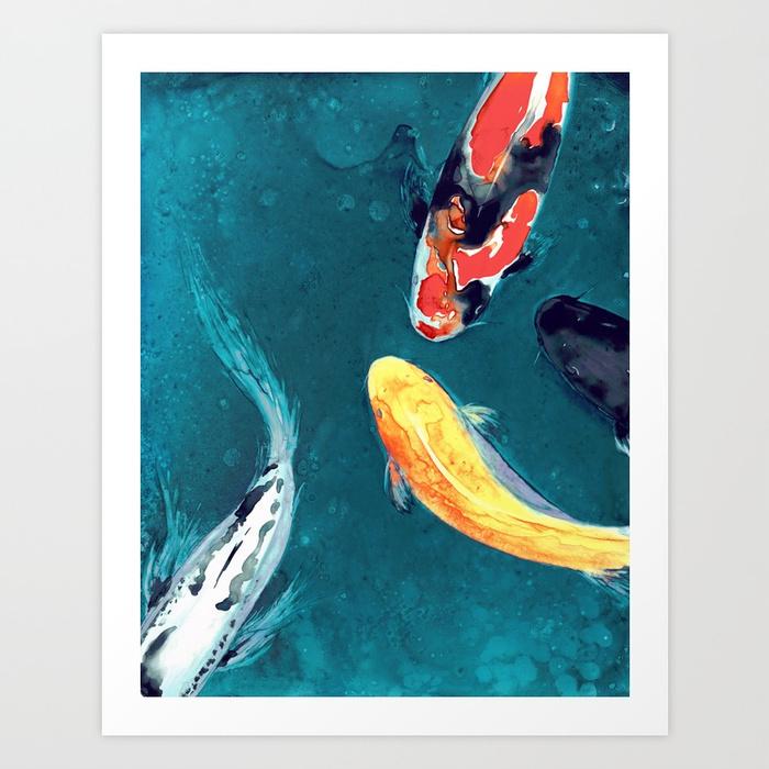 Watercolor Painting - Koi Art - Water Ballet - Japanese Carp Art Print