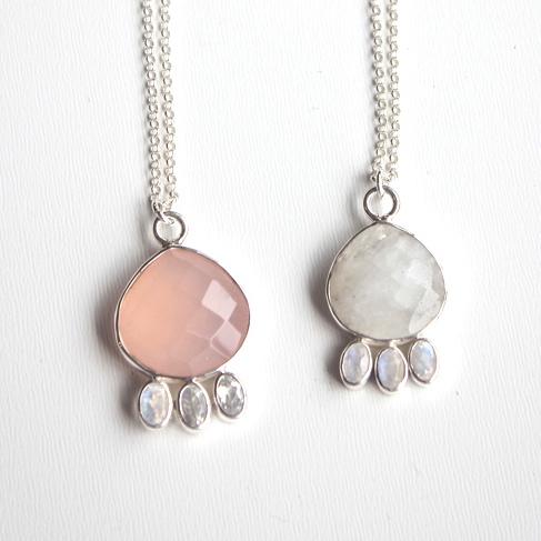 Teardrop Celeste Necklace (Rose Quartz or Moonstone)