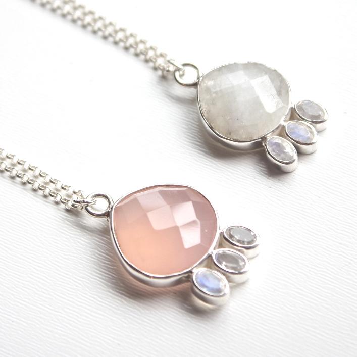 Teardrop Celeste Necklace (Rose Quartz or Moonstone)