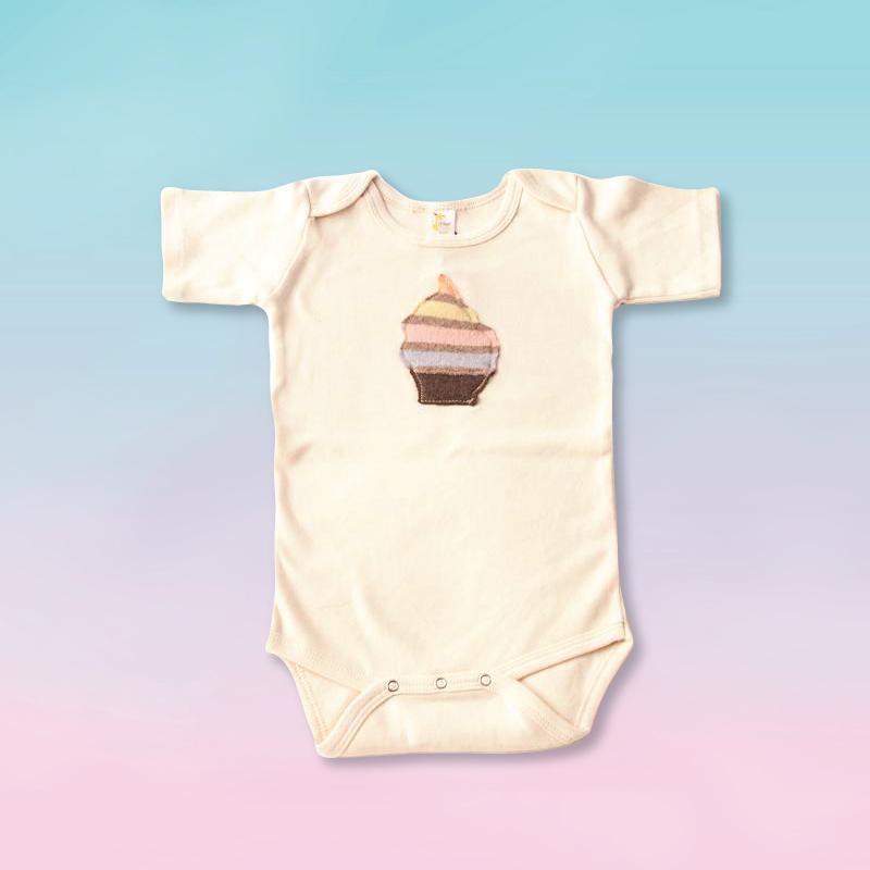 Short Sleeve Onesie with Cupcake Appliqué