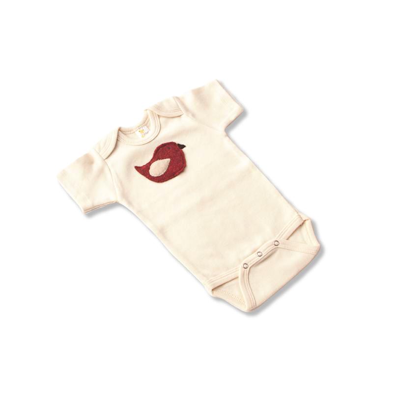 Short Sleeve Onesie with Bird Appliqué