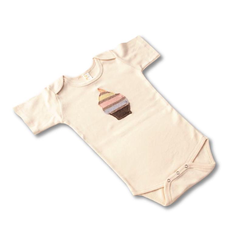 Short Sleeve Onesie with Cupcake Appliqué