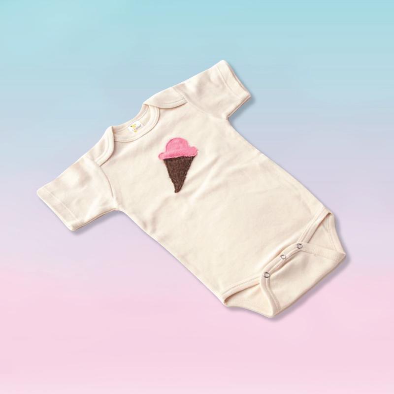 Short Sleeve Onesie with Ice Cream Appliqué