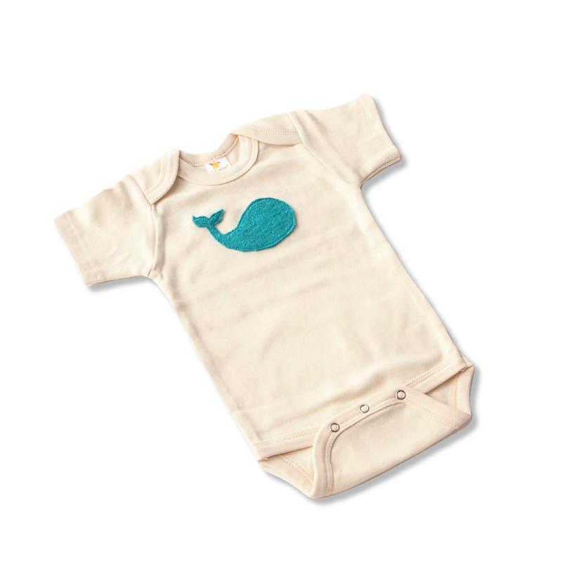 Short Sleeve Onesie with Whale Appliqué